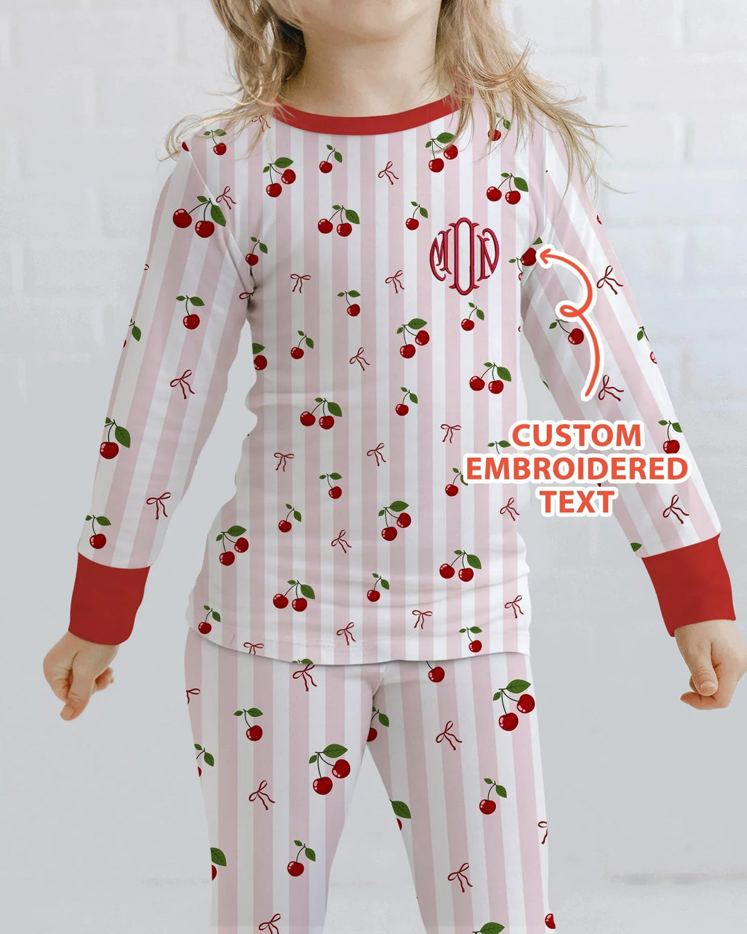 Personalized Embroidered Monogram Letter Bamboo Two Piece Long Sleeve Pajama Set