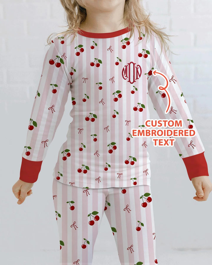 Personalized Embroidered Monogram Letter Bamboo Two Piece Long Sleeve Pajama Set