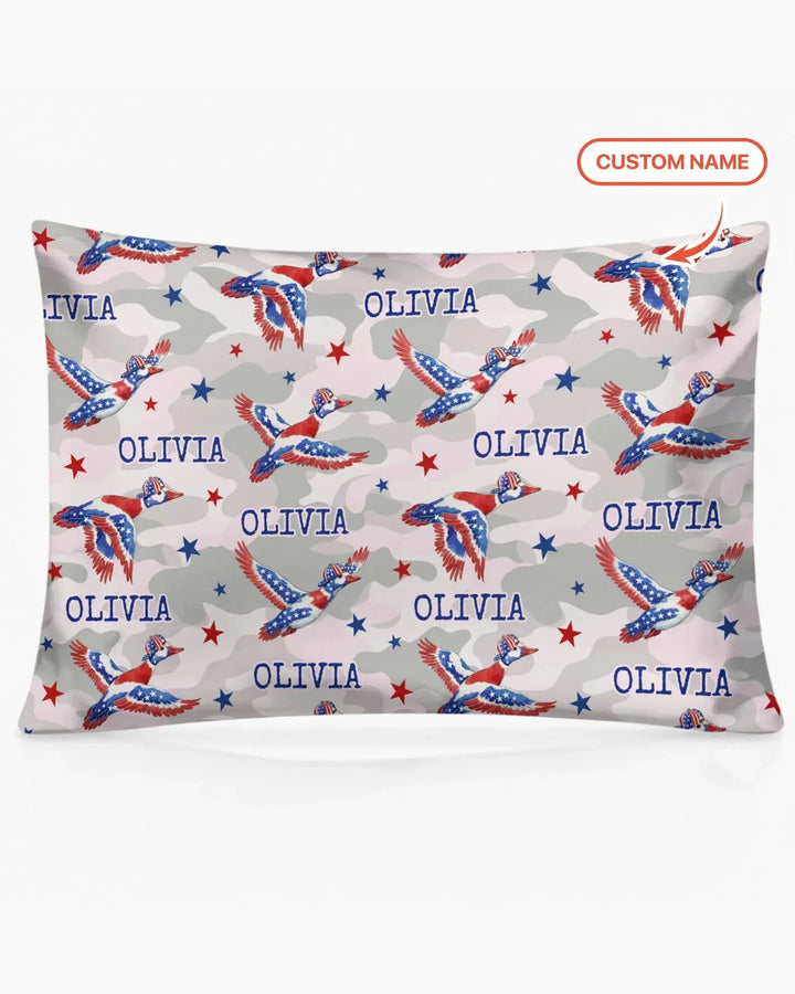 Custom Name America Mallard Duck Family Matching Bamboo Pillow Case