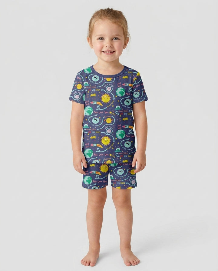 Love to the Moon and Back  Bamboo Two Piece Short Sleeve Shorts Pajama Set