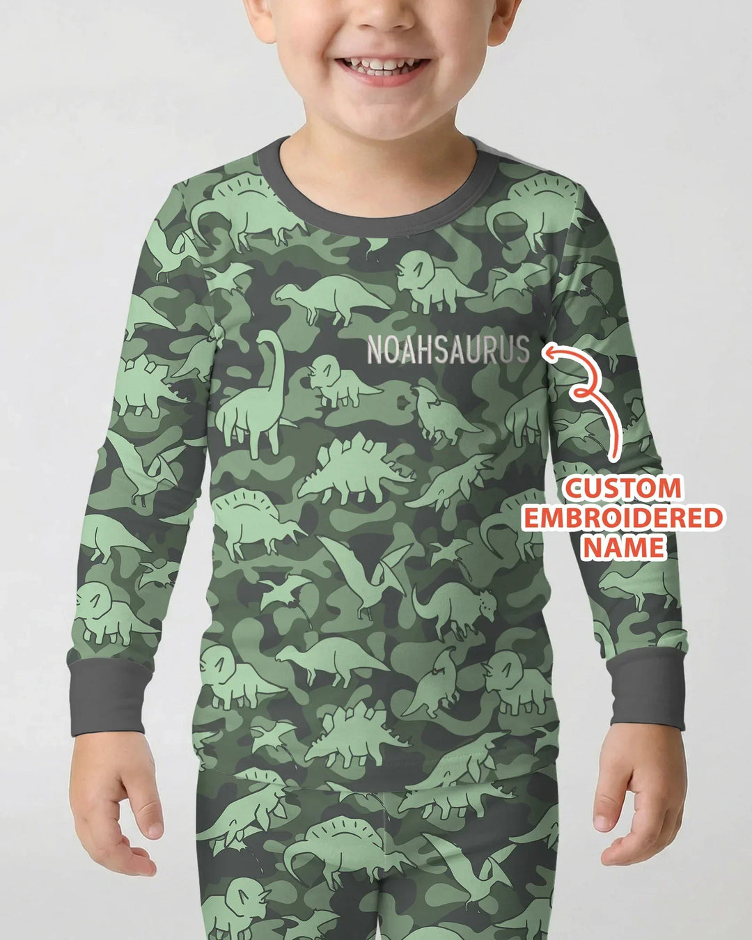Custom Name Embroidered Matching With Dadasaurus Bamboo Two Piece Long Sleeve Pajama Set