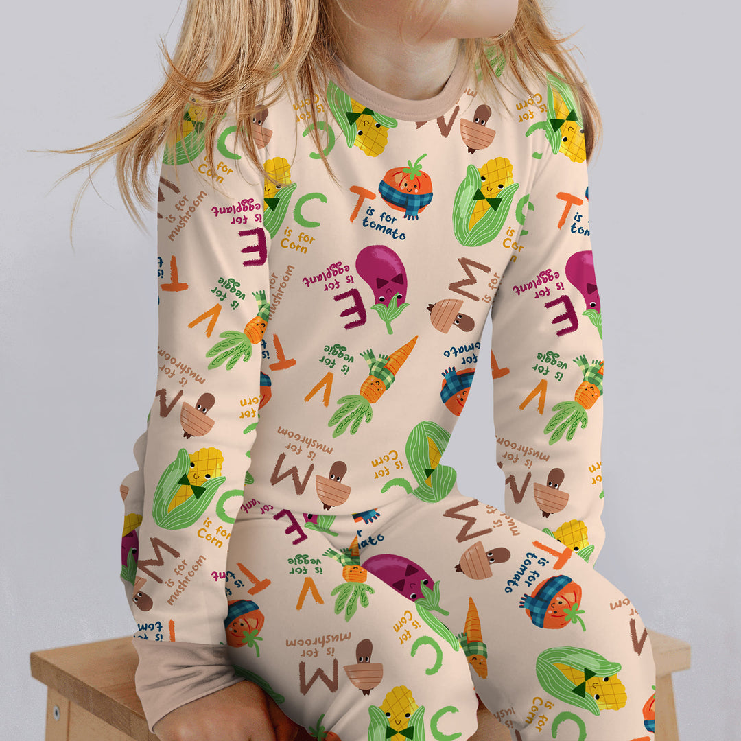 Veggie Letter Two Piece Long Sleeve Pajama Set