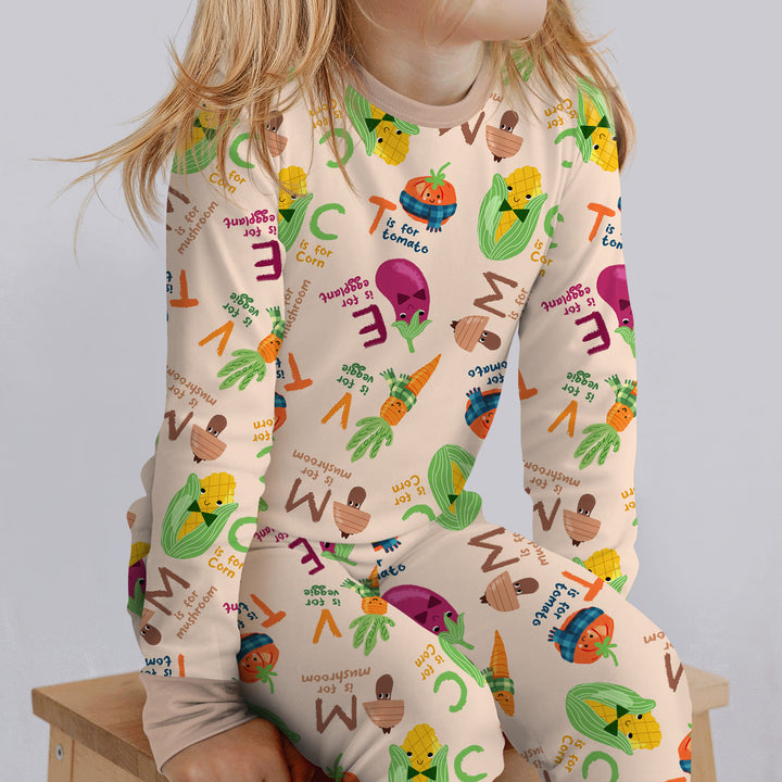 Veggie Letter Two Piece Long Sleeve Pajama Set