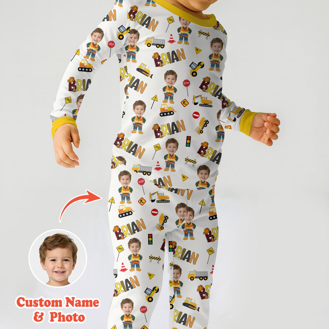 Custom Photo Doodle Little Builder Two Piece Long Sleeve Pajama Set