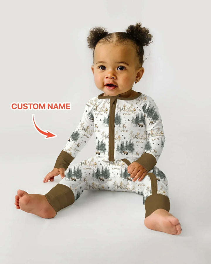 Custom Name Forest Bear Deer Bamboo Convertible Zippy
