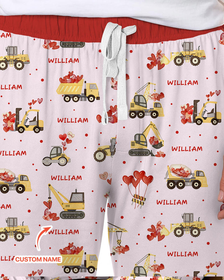 Custom Name Valentine Trucks Family Matching Men's Pajama Set