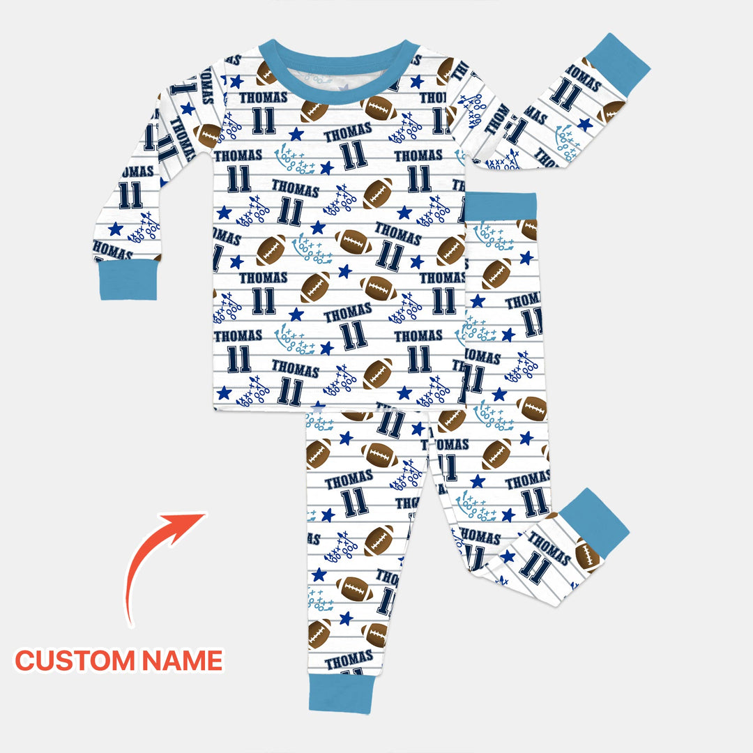 Custom Name Football Time Two Piece Long Sleeve Pajama Set