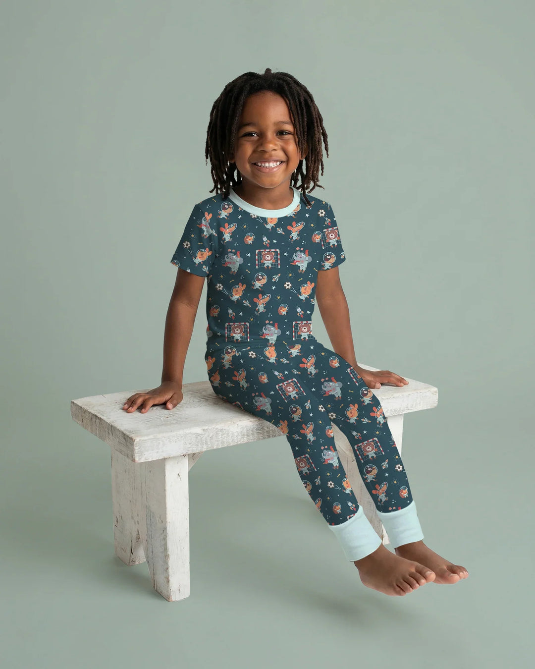 Space Soccer Bamboo Two Piece Short Sleeve Pajama Set