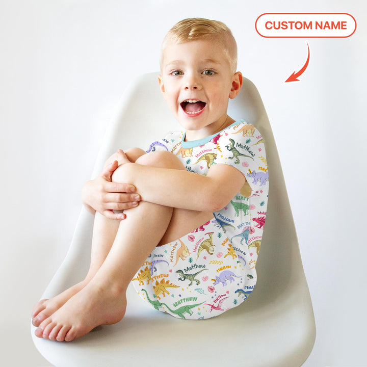 Dino Roar Custom Name Two Piece Short Sleeve Shorts Pajama Set