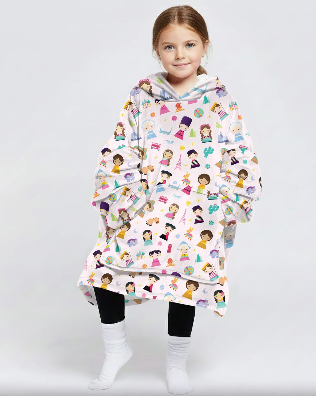 Tiny Friends Around the World Wearable Bamboo Blanket Hoodie