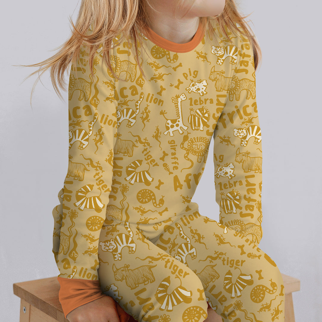 Handdrawn African Animals Two Piece Long Sleeve Pajama Set