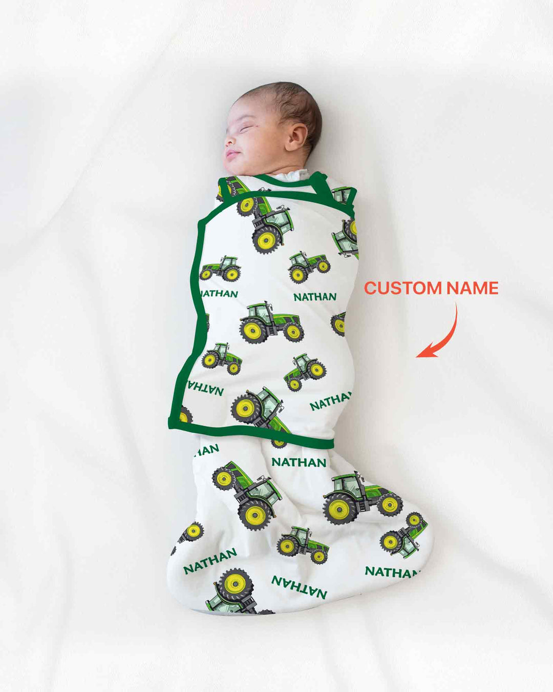 Custom Name Green Tractors Matching Daddy & Me Swaddle Blanket