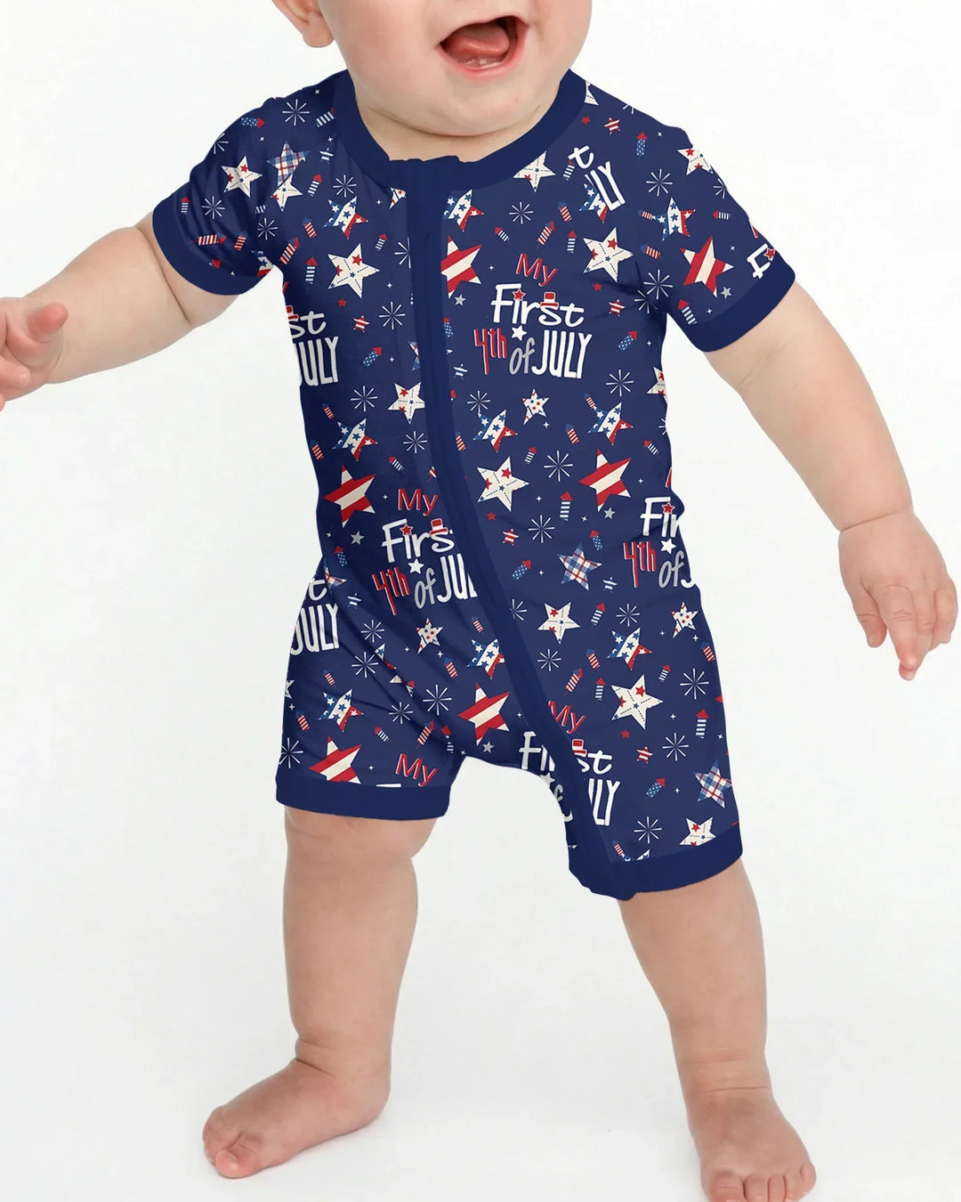 My First 4th of July Star Striped  Bamboo Shorty Zippy