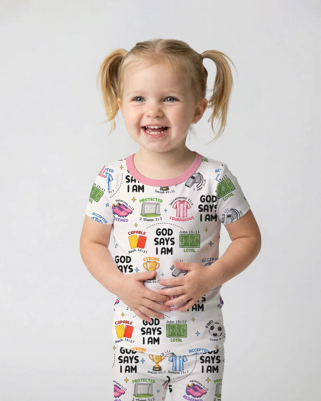 God Says I Am Soccer Bamboo Two Piece Short Sleeve Pajama Set