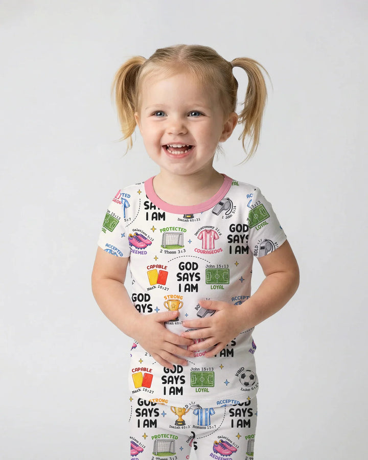 God Says I Am Soccer Bamboo Two Piece Short Sleeve Pajama Set
