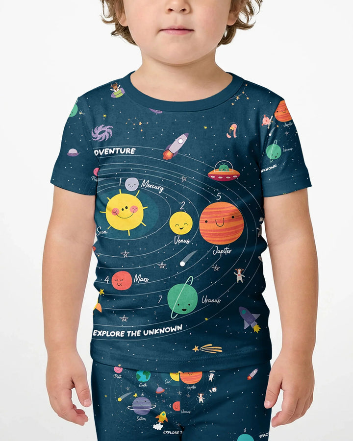 Solar System Explorers Bamboo Two Piece Short Sleeve Shorts Pajama Set