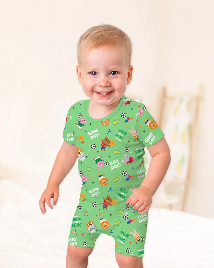 The World Cup Soccer Animals Bamboo Two Piece Short Sleeve Shorts Pajama Set