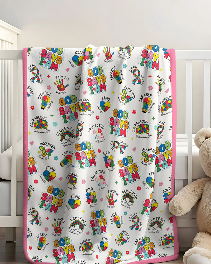 God Says I Am Autism Awareness Bamboo Blanket