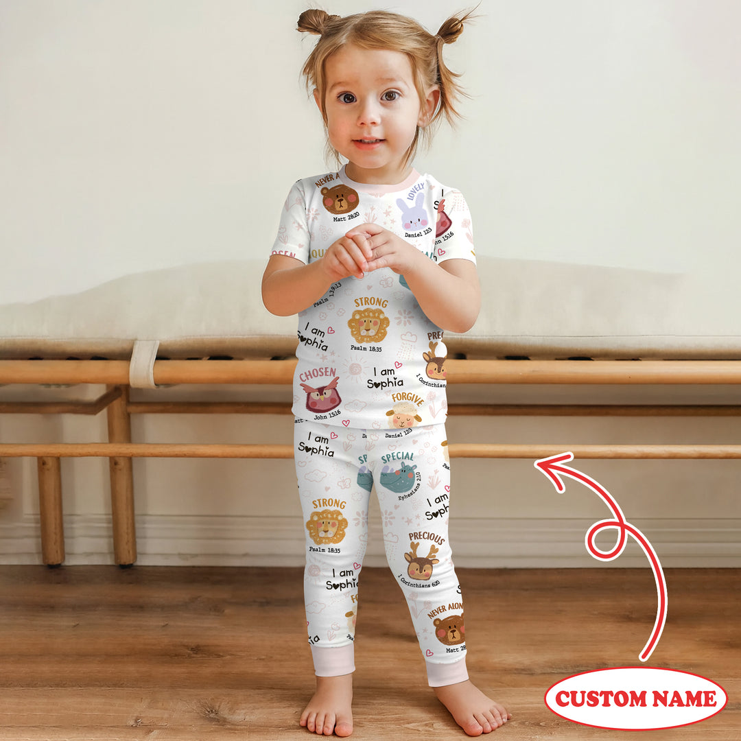 God’s Little Zoo Custom Name Two Piece Short Sleeve Pajama Set