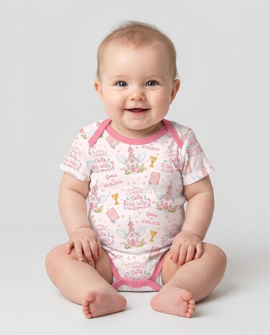 Custom Name Baptism Christening Straight Outta Holy Water Bamboo Bodysuit