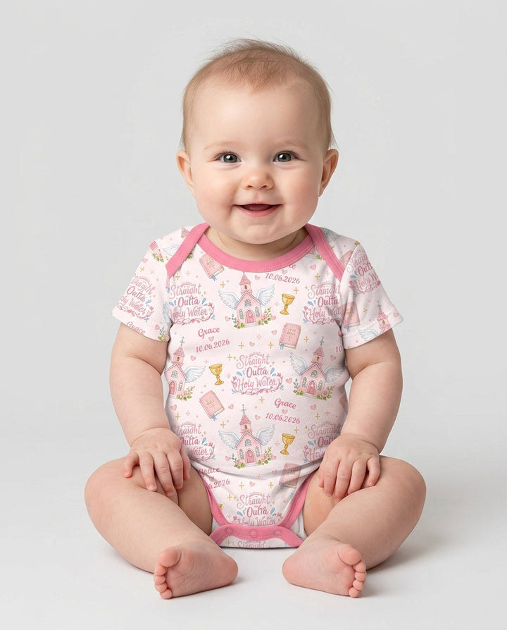 Custom Name Baptism Christening Straight Outta Holy Water Bamboo Bodysuit