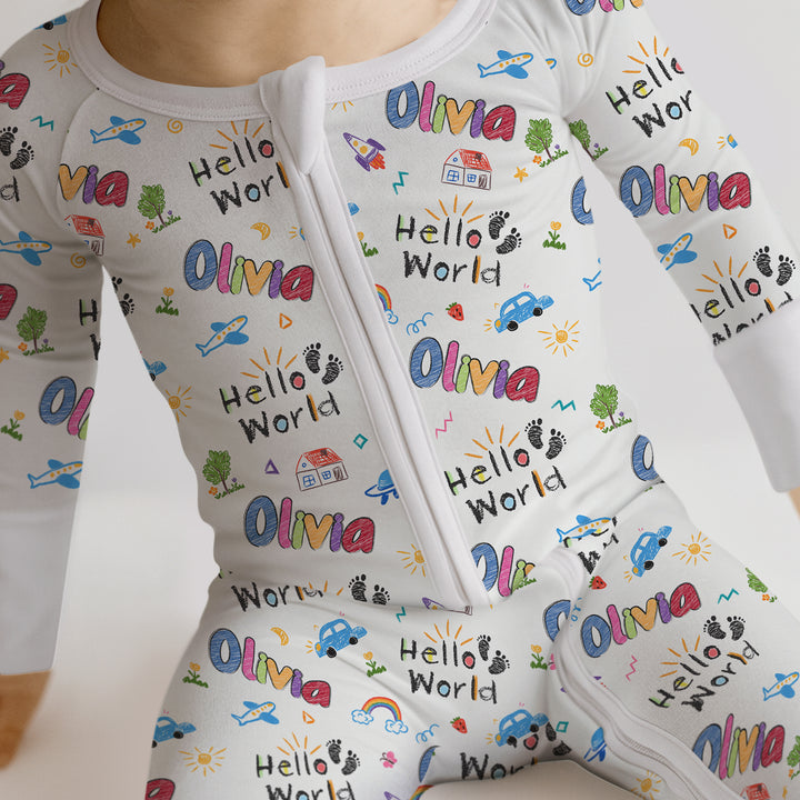 Custom name "Hello World" - Crayon Style Convertible Zippy