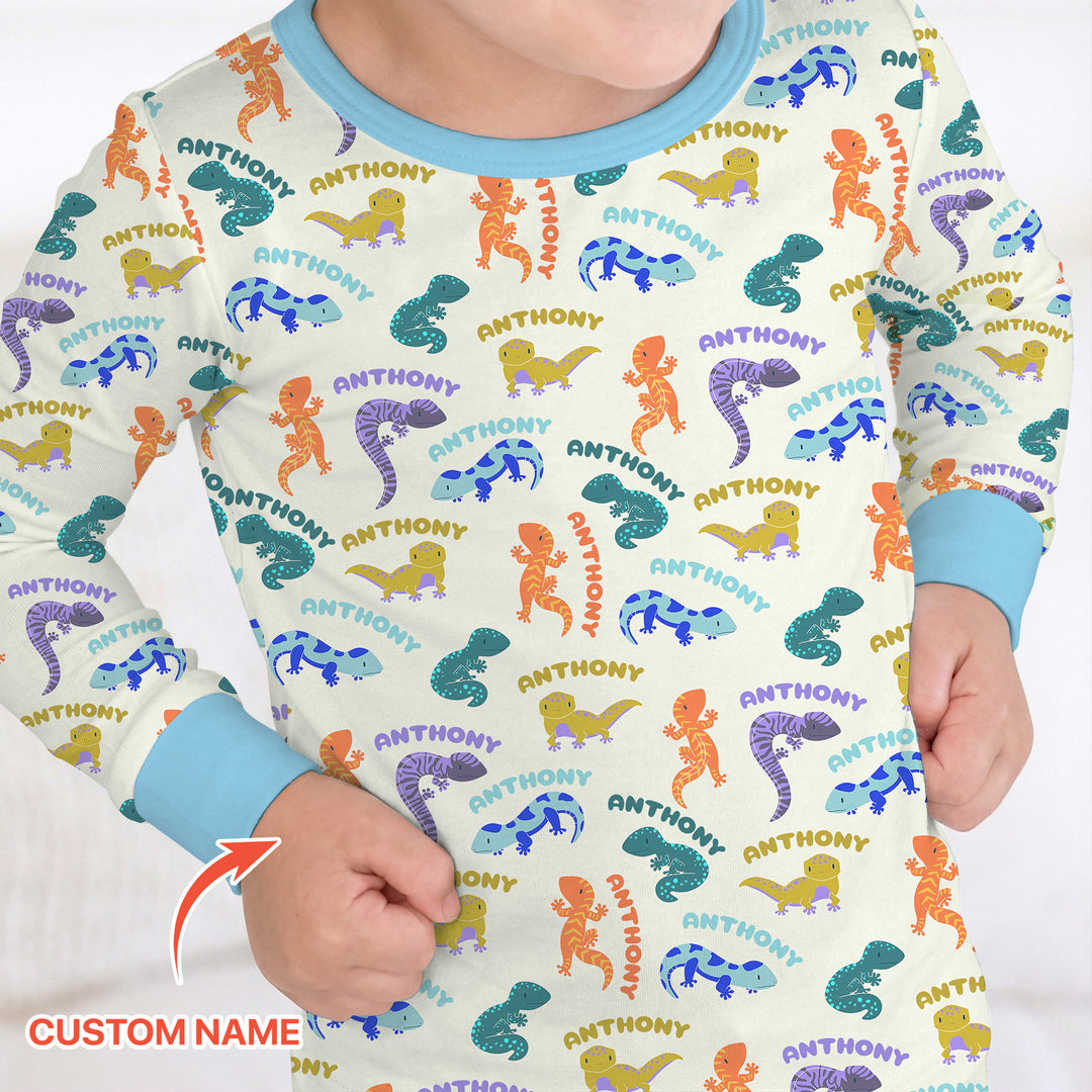 Custom Name Little Salamander Two Piece Long Sleeve Pajama Set