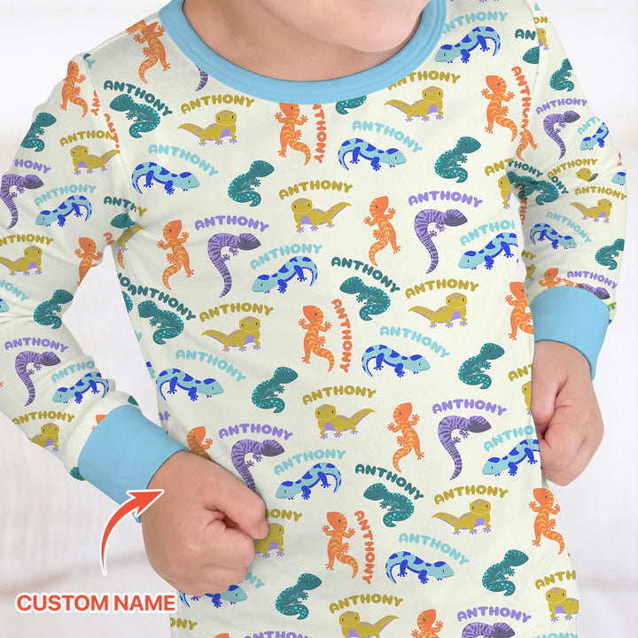 Custom Name Little Salamander Two Piece Long Sleeve Pajama Set