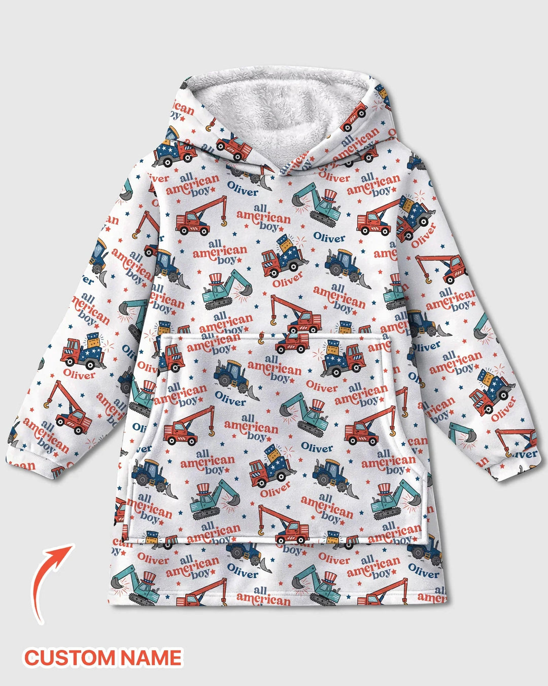 Custom Name All-American Boy Bamboo Blanket Hoodie