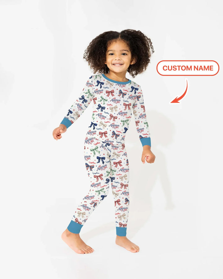 Custom Name All American Girl Bamboo Two Piece Long Sleeve Pajama Set