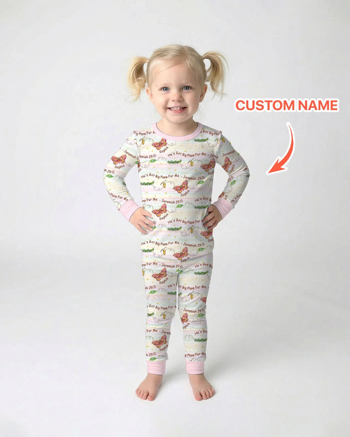 Custom Name He's Got Big Plans For Me  Bamboo Two Piece Long Sleeve Pajama Set