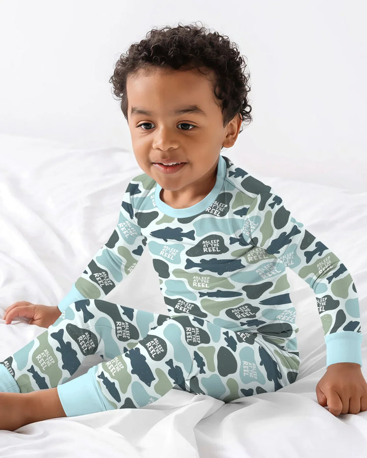 Asleep At The Reel Matching Daddy & Me Two Piece Long Sleeve Pajama Set