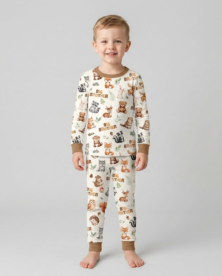 Custom Quote Woodland Animal Matching Sibling Bamboo Two Piece Long Sleeve Pajama Set