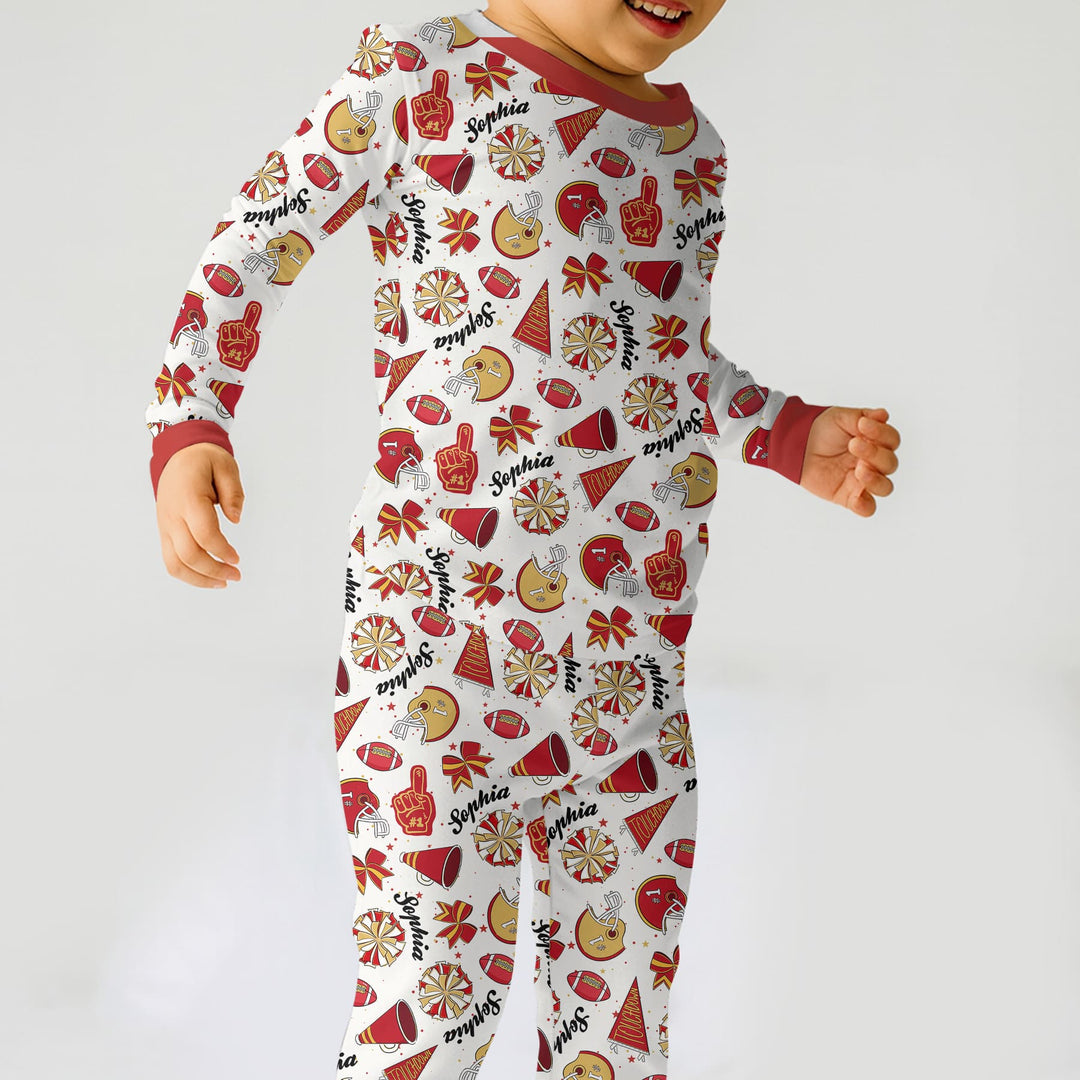 Custom Name Football Cheerleader Two Piece Long Sleeve Pajama Set