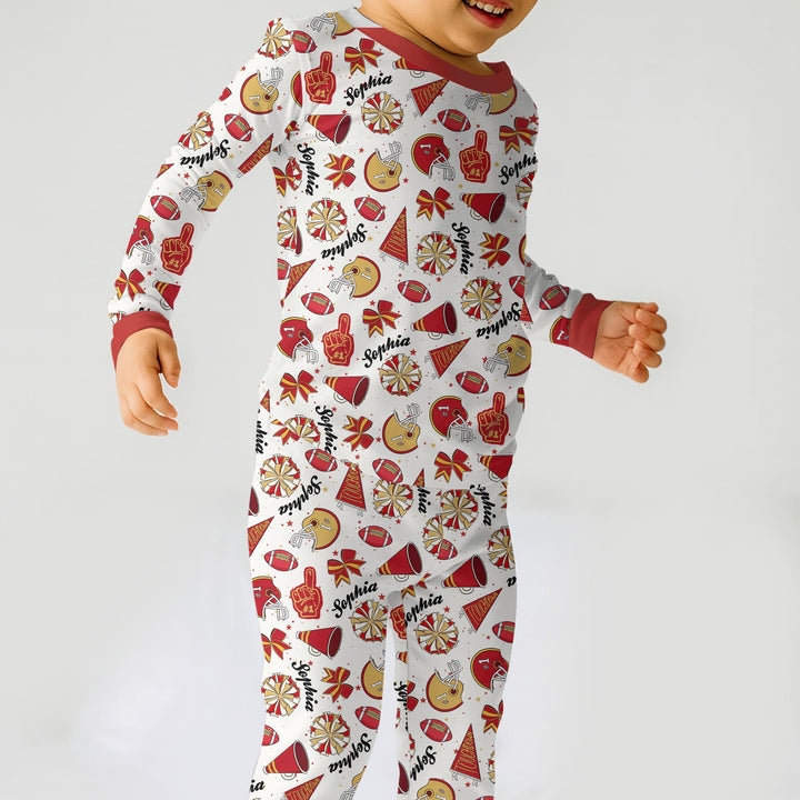 Custom Name Football Cheerleader Two Piece Long Sleeve Pajama Set