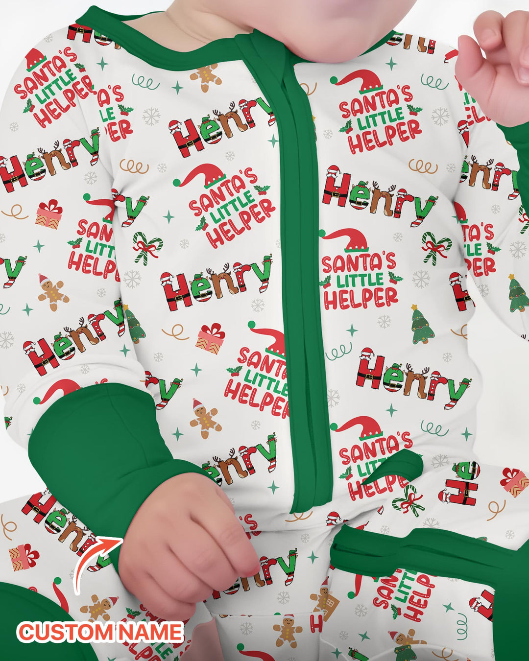 Pijama-mono convertible de bambú "El Pequeño Ayudante de Santa" personalizado