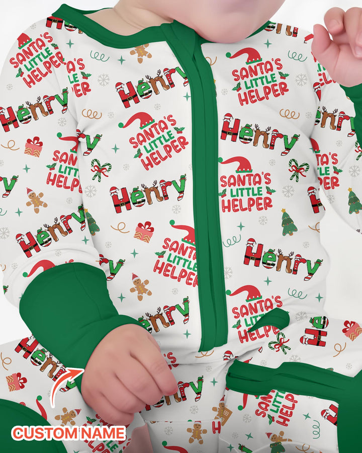 Pijama-mono convertible de bambú "El Pequeño Ayudante de Santa" personalizado