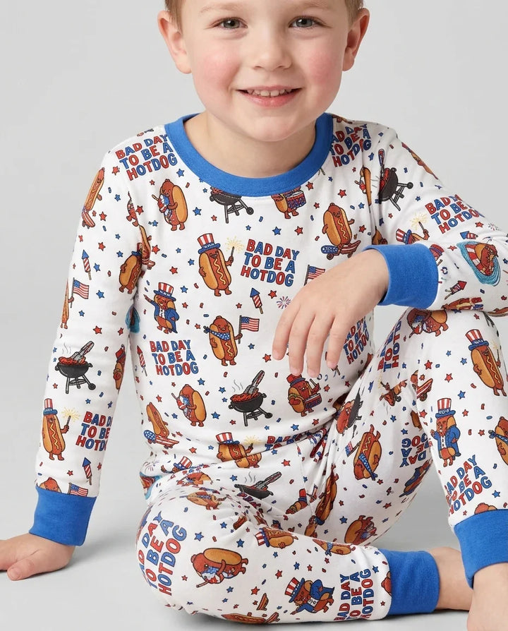 Hot Dog Patriotic Bamboo Two Piece Long Sleeve Pajama Set