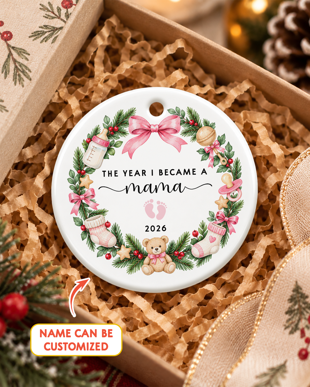 The Year I Became Mama Ceramic Ornament