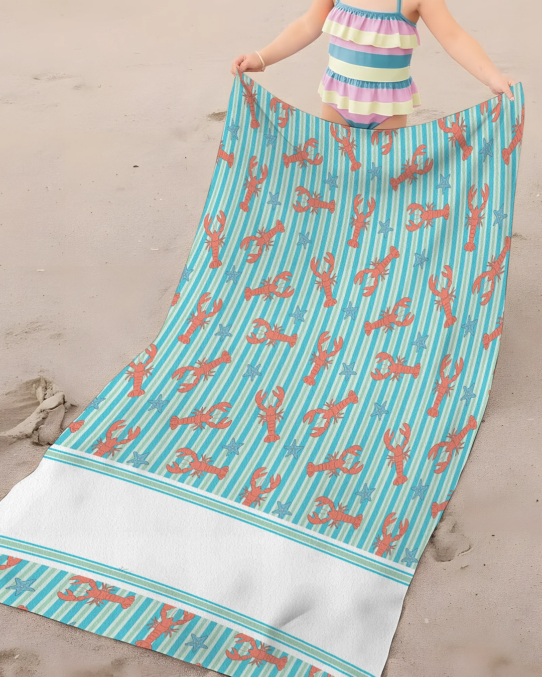 Coastal Lobster Stripe Bamboo Beach Towel