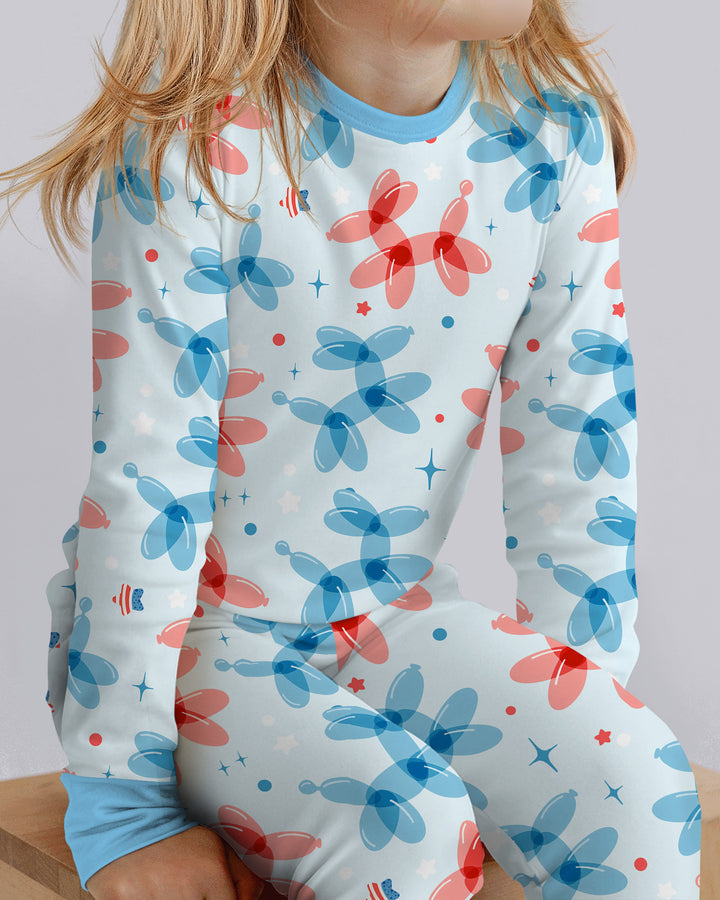American Balloon Dog Party Bamboo Two Piece Long Sleeve Pajama Set