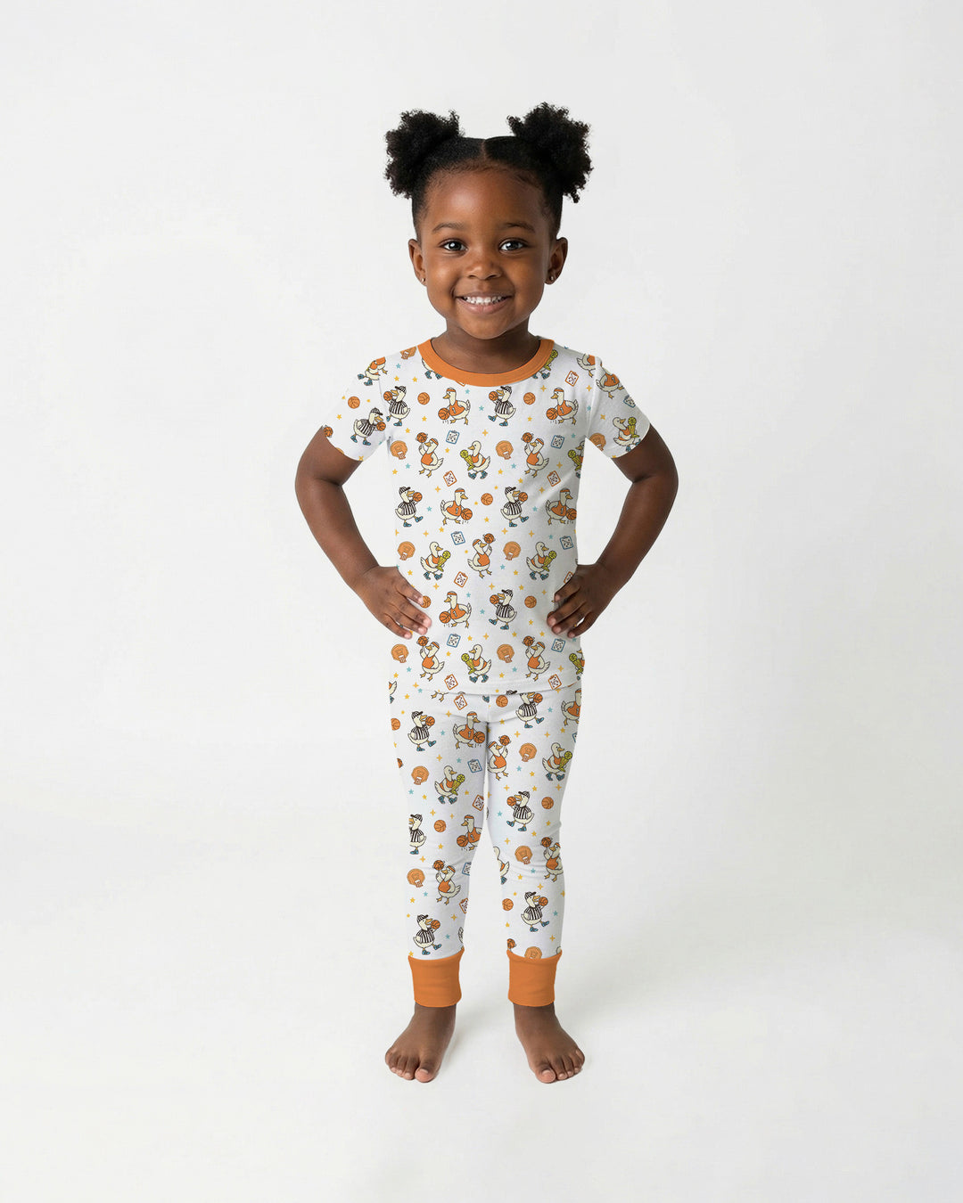 Silly Goose Playing Basketball Bamboo Two Piece Short Sleeve Pajama Set