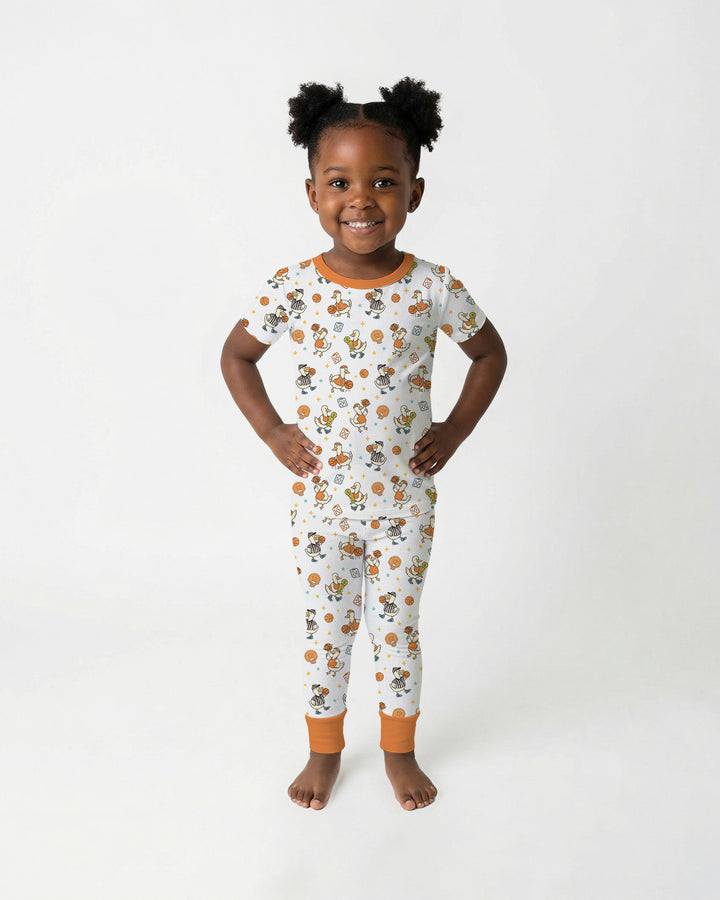 Silly Goose Playing Basketball Bamboo Two Piece Short Sleeve Pajama Set