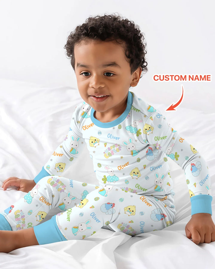 Custom name Happy Easter Two Piece Long Sleeve Pajama Set