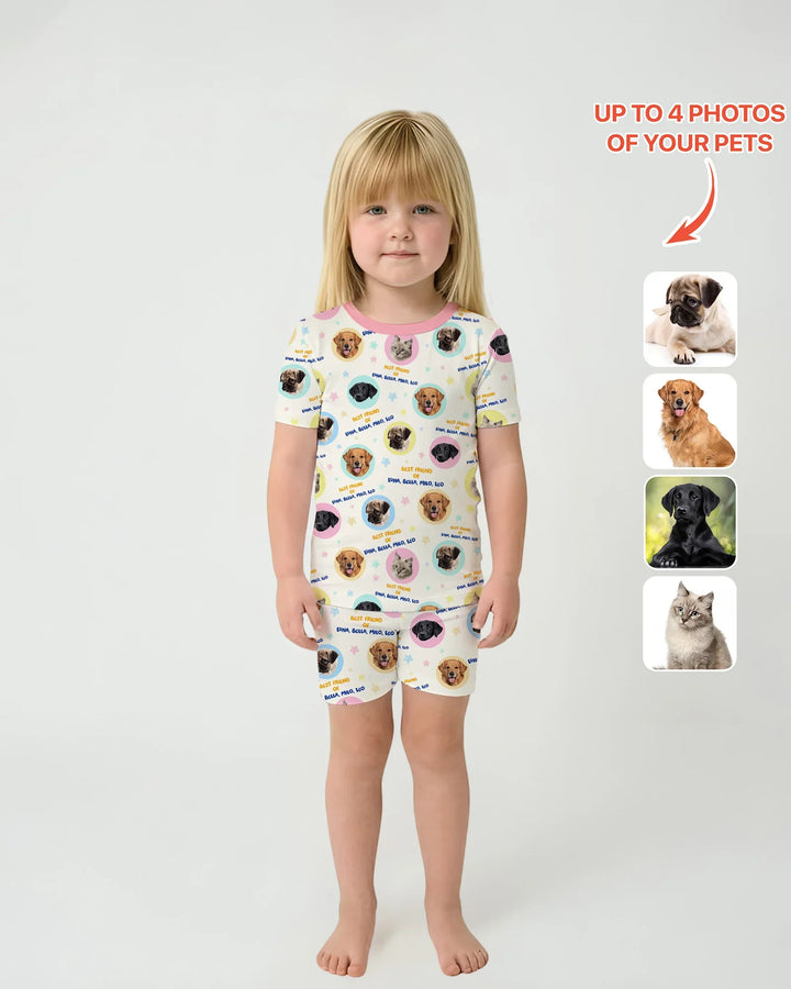 Best Friend Custom Name And Pet Photos Bamboo Two Piece Short Sleeve Shorts Pajama Set