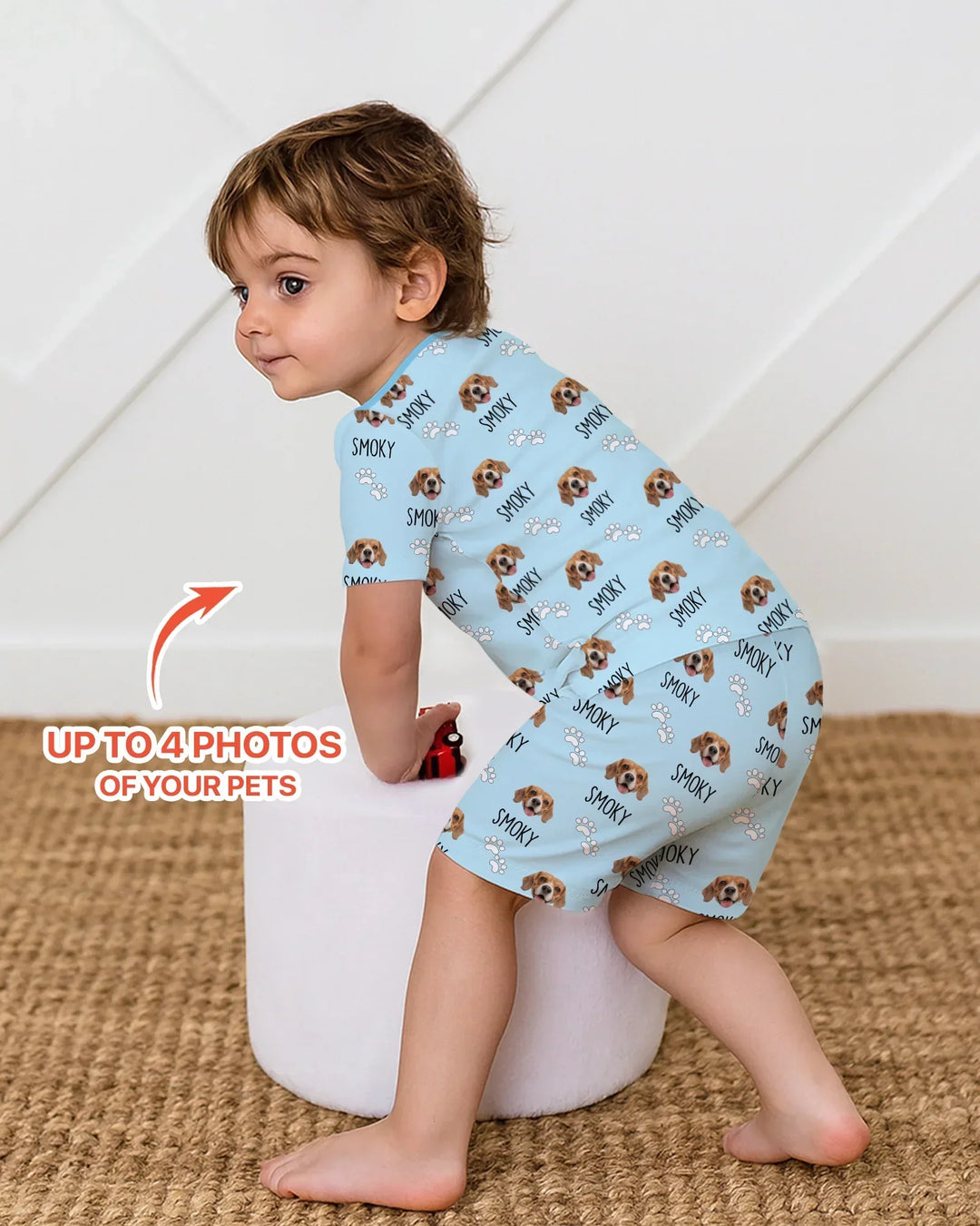 Custom Name and Pet Photos Two Piece Short Sleeve Shorts Pajama Set