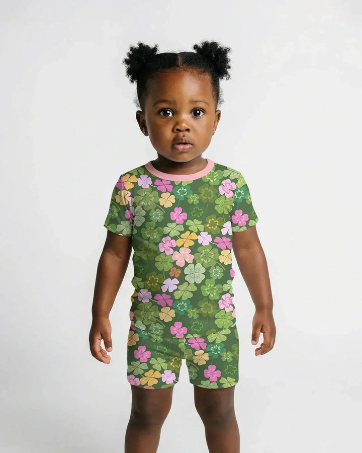Lucky 4 Leaf Clover Two Piece Short Sleeve Shorts Pajama Set