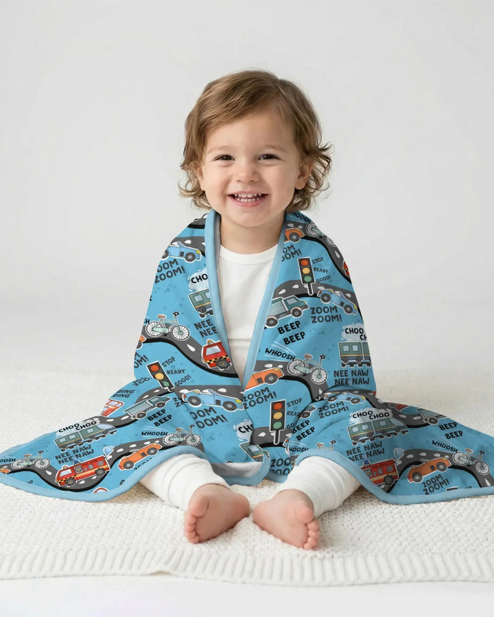 Zoom Zoom Beep Beep Bamboo Blanket