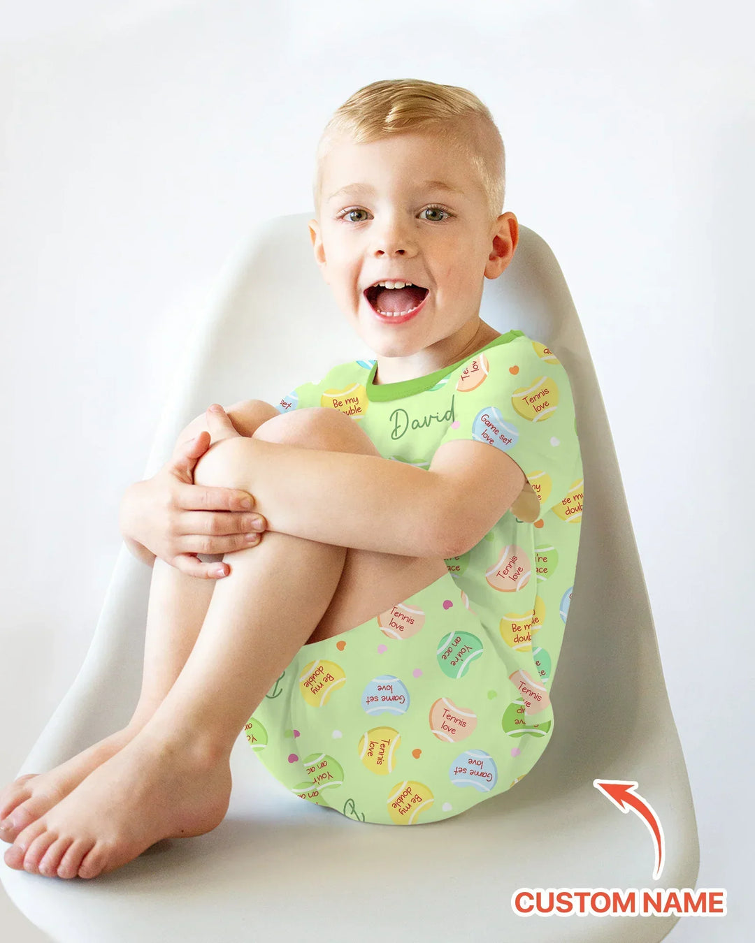 Custom Name Tennis Candy Hearts Bamboo Two Piece Short Sleeve Shorts Pajama Set