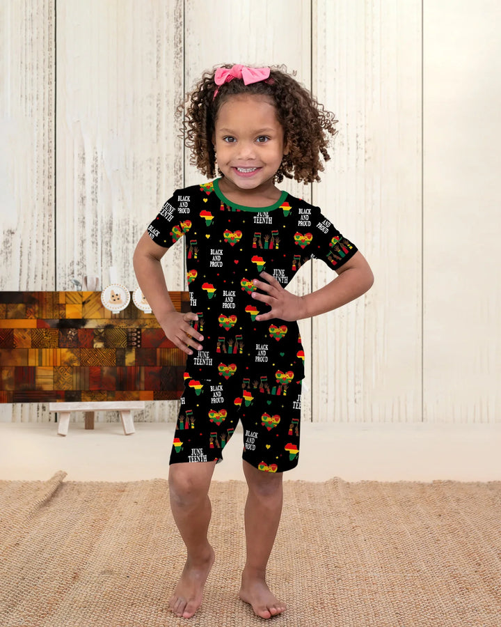 Juneteenth Black and Proud Bamboo Two Piece Short Sleeve Shorts Pajama Set